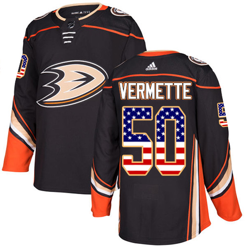Adidas Ducks #50 Antoine Vermette Black Home Authentic USA Flag Stitched NHL Jersey - Click Image to Close